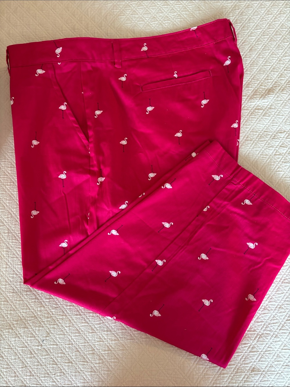 Caribbean Joe Hot Pink Cropped Pants with White Flamingo Print